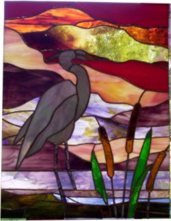 blue heron stained glass panel by dave lynn