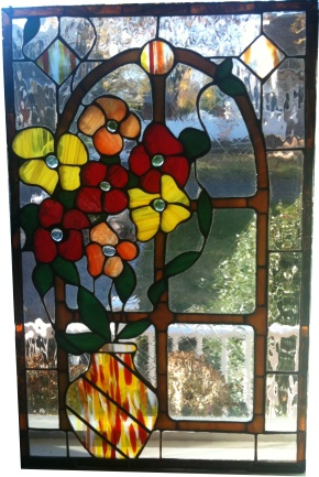 donna slevin student pot and flowers stained glass