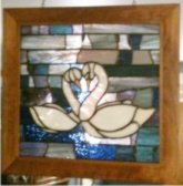 two swans stained glass panel doris nygaard
