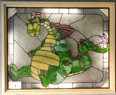 petes dragon stained glass panel