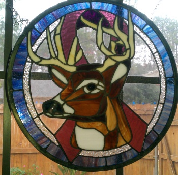 karen long stained glass panel of a buck