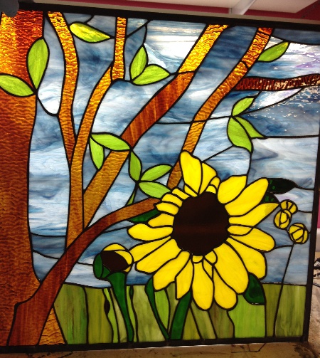 lynee_walters_stained glass sunflower panel