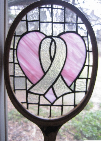breast cancer ribbon and tennis racket insert charity event stained glass