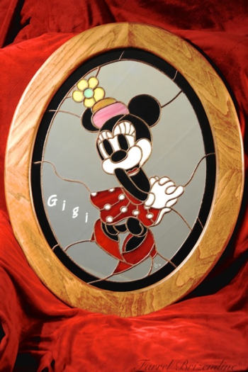 stained glass panel minnie mouse oval