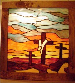 three crosses stained glass panel by susan weaver