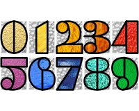 0 - 9, Stylized font numbers, stained glass, 2 x 2.5 inches (image for) 0 - 9, Stylized font numbers, stained glass, 2 x 2.5 inches