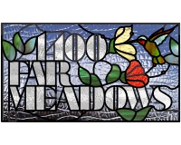 (image for) 1400 Far Meadows transom (with hummingbirds and flowers)
