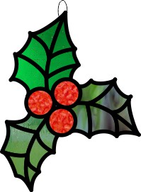 holly berries and leaves suncatcher pattern for stained glass