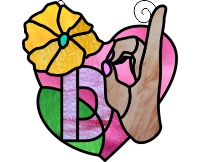 ASL heart bouquet suncatcher - "D" stained glass pattern (image for) ASL heart bouquet suncatcher - "D" stained glass pattern