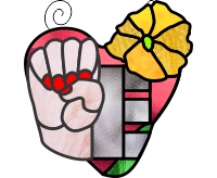 ASL heart bouquet suncatcher - "E" stained glass pattern (image for) ASL heart bouquet suncatcher - "E" stained glass pattern