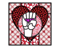 ASL E heart square 1 (hand sign only) quilt and glass pattern (image for) ASL E heart square 1 (hand sign only) quilt and glass pattern