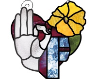 (image for) ASL heart bouquet suncatcher - "F" stained glass pattern