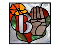 (image for) ASL heart bouquet square - letter "B" and sign for letter B