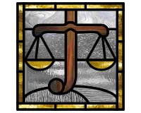 (image for) Justice "J" 1 (scales, letter J and a border)