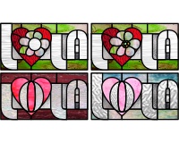 (image for) Lola, heart, four variations stained glass patterns