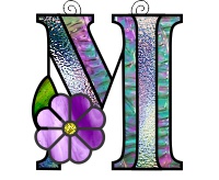 (image for) Ornamental simple "M" stained glass suncatcher pattern