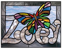 (image for) Zoey, and butterfly, name pattern for stained glass