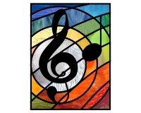 Abstract quarter note, treble clef and rainbow staff (image for) Abstract quarter note, treble clef and rainbow staff