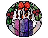 (image for) Advent, pink candle, red ribbon, joy - var a, stained glass
