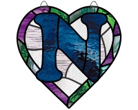 (image for) Alphabet broken hearts simpler, suncatcher "N" pattern for stain