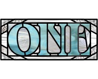 (image for) ONE, the word one, as a stained glass pattern with border