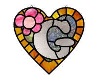 (image for) Alphabet soft "G" round heart checkers, stained glass pattern