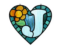 (image for) Alphabet soft "J" round heart checkers, stained glass pattern