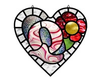 (image for) Alphabet soft "Q" round heart checkers, glass pattern