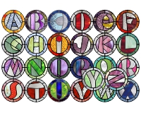 round, very simple, contemporary letters, alphabet A through Z patterns for stained glass