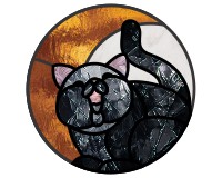 (image for) Black cat and harvest moon, pattern for stained glass suncatcher