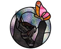 (image for) Black cat named Hiei, butterfly and paw round pattern