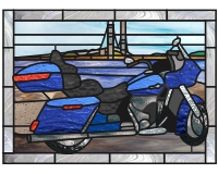 Blue bike and bridge (custom motor bike stained glass pattern) (image for) Blue bike and bridge (custom motor bike stained glass pattern)