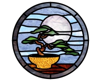 (image for) Bonsai and moon round abstract pattern for stained glass