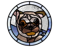 (image for) Boston terrier Pug mix dog pattern for stained glass, round