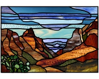 Cactus mountains (midwest landscape stained glass pattern) (image for) Cactus mountains (midwest landscape stained glass pattern)