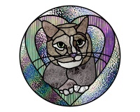 (image for) Cat named BOO, heart, suncatcher, round, stained glass pattern