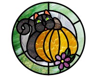 (image for) Cat pumpkin for stained glass with border