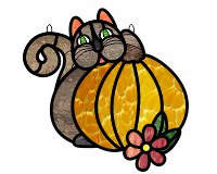 (image for) Cat pumpkin suncatcher pattern for stained glass