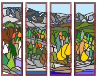 (image for) Colorado landscape 4 panel stained glass pattern -kissing camels