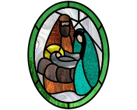 (image for) Creche nativity oval 1 (mary joseph baby jesus stained glass)