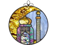 Crescent moon, mosque, stained glass pattern (image for) Crescent moon, mosque, stained glass pattern