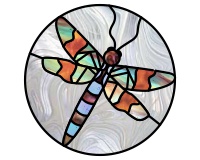 (image for) Dragonfly 4, glass pattern panel with border