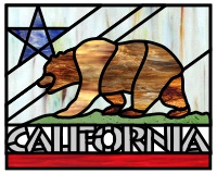 Flag - California black bear and red stripe (stained glass) (image for) Flag - California black bear and red stripe (stained glass)