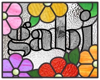 (image for) Gabi, name pattern for stained glass, flowers and leaves