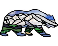 (image for) Grizzly bear, silhouette, Denali, background, stained glass