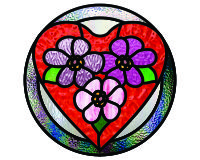 (image for) Heart and 3 flowers, round, pattern for stained glass
