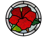 (image for) Hibiscus round (single red flower and two leaves)