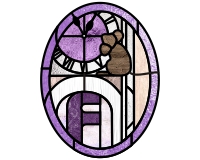 (image for) Hickory, dickory, dock, mouse and letter F, pattern, glass paint