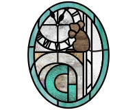 (image for) Hickory, dickory, dock, mouse and letter G, stained glass