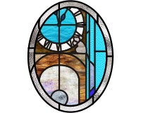 (image for) Hickory Dickory Dock with border - nursery stained glass